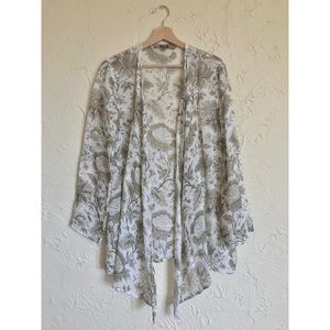 petite Flax floral 100% linen kimono wrap